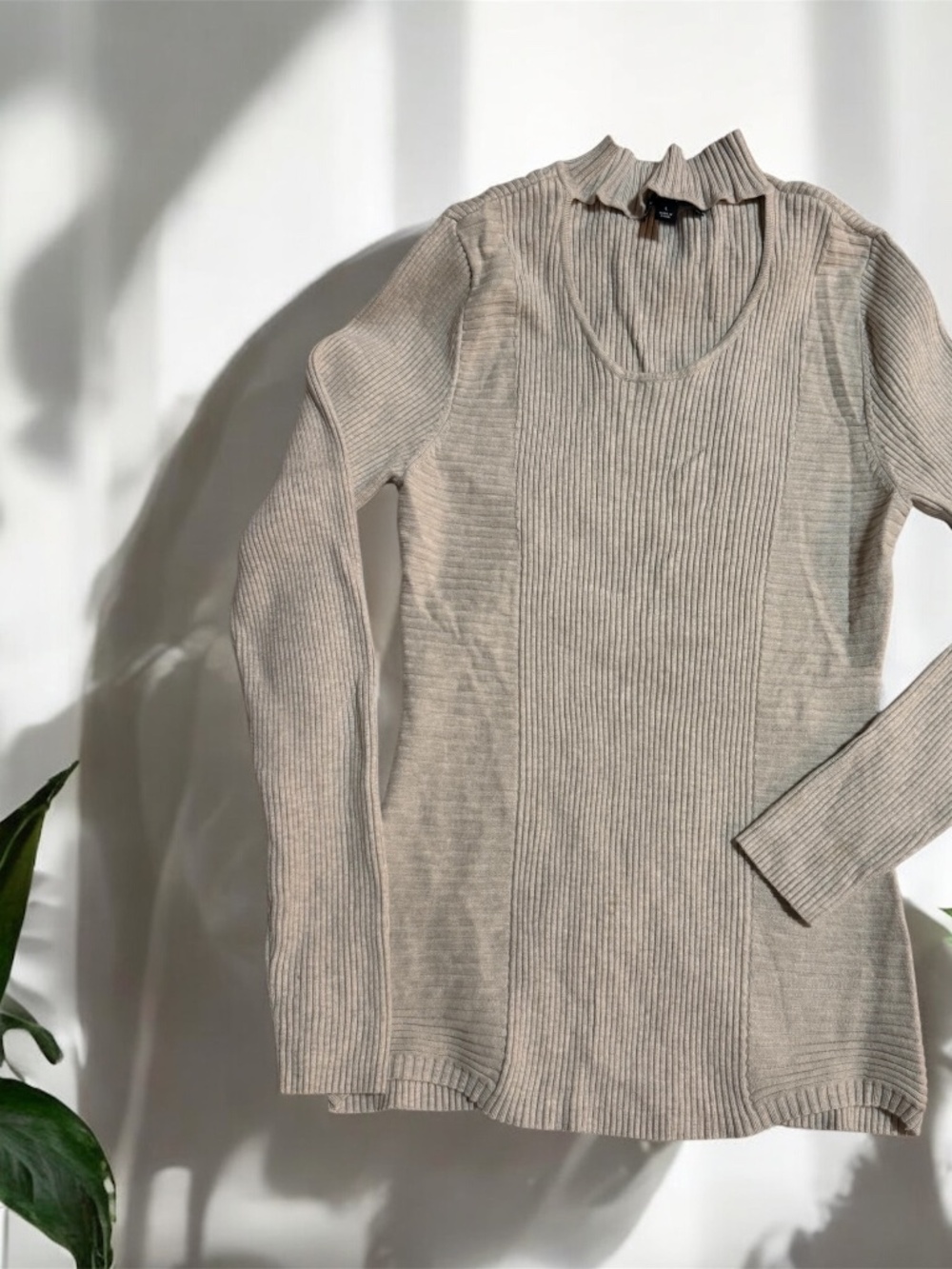 INC International Concepts Women's Ribbed Colorblock Sweater Beige Tan Size L